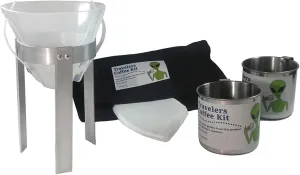 Travelers Coffee Kit (Pour Over Coffee Maker - Lightweight, Compact, Durable - For Camping, Backpackers, Also For Home and Hotel use - includes LT Black Canvas Bag)