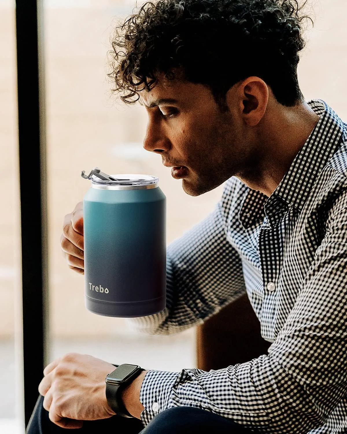 Trebo 32 oz Mug Tumbler with Handle,Stainless Steel Coffee Cup,Double Wall Vacuum Insulated Bottle with 2 Lids 2 Straws, Reusable Travel Flask Keeps Cold for 36 Hrs/Hot for 24 Hrs,Blue Indigo/Black