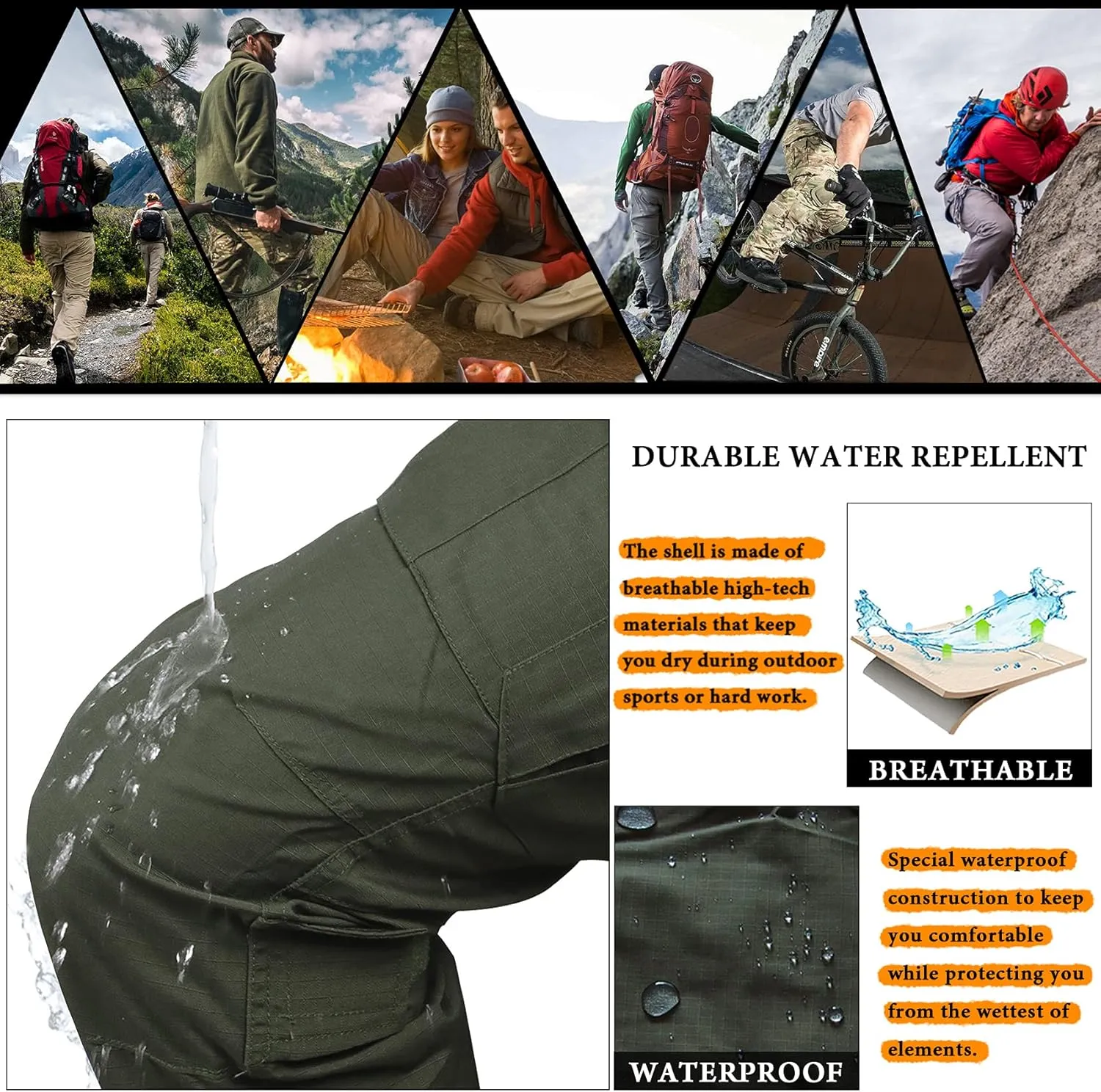 TRGPSG Men's Hiking Pants, Ripstop Camo Cargo Pants, Multi-Pocket Casual Work Pants