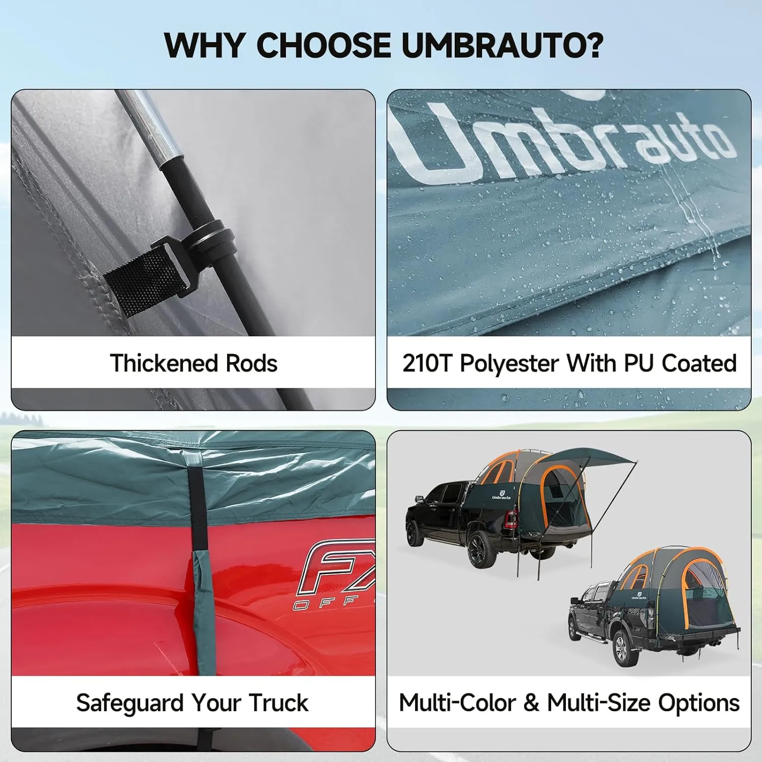 Truck Bed Tent 5.5-6ft: Easy Set Up Umburato Pickup Truck Tents for Camping, Waterproof PU3000mm Canopy for Truck Camper, Portable, Spacious for 2 Person Green