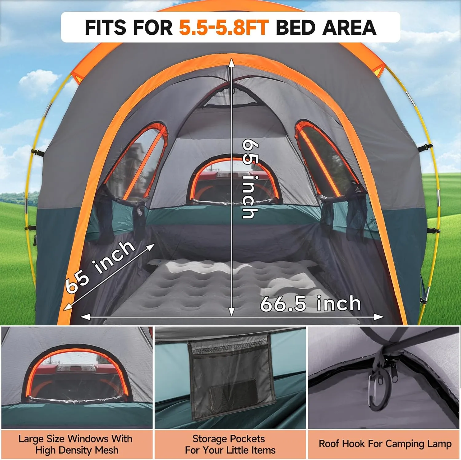 Truck Bed Tent 5.5-6ft: Easy Set Up Umburato Pickup Truck Tents for Camping, Waterproof PU3000mm Canopy for Truck Camper, Portable, Spacious for 2 Person Green