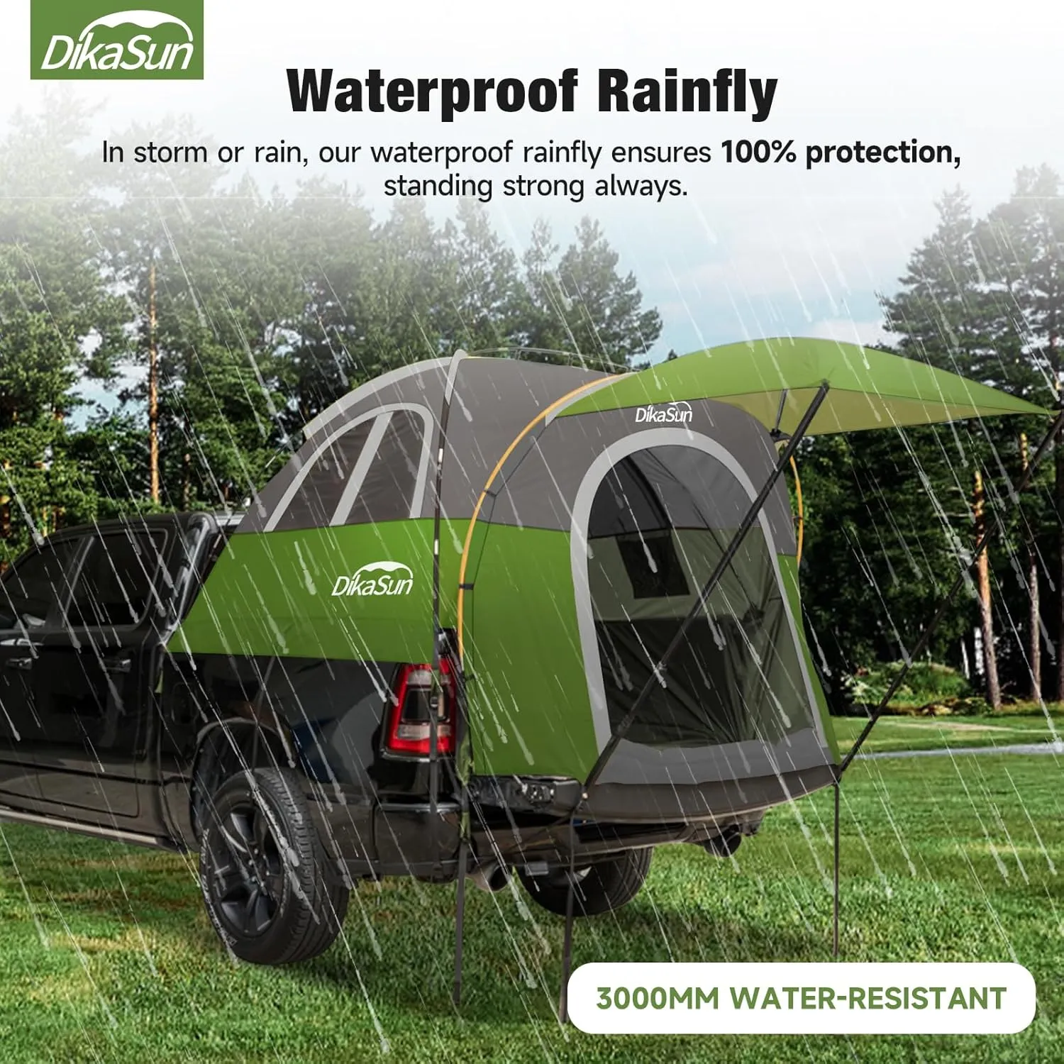 Truck Bed Tent, Double Layer Truck Tent 6.4-6.7 Ft, Waterproof PU3000mm Tear-Resistant Pickup Tent for 2 Person Camping and Outdoor with Awning