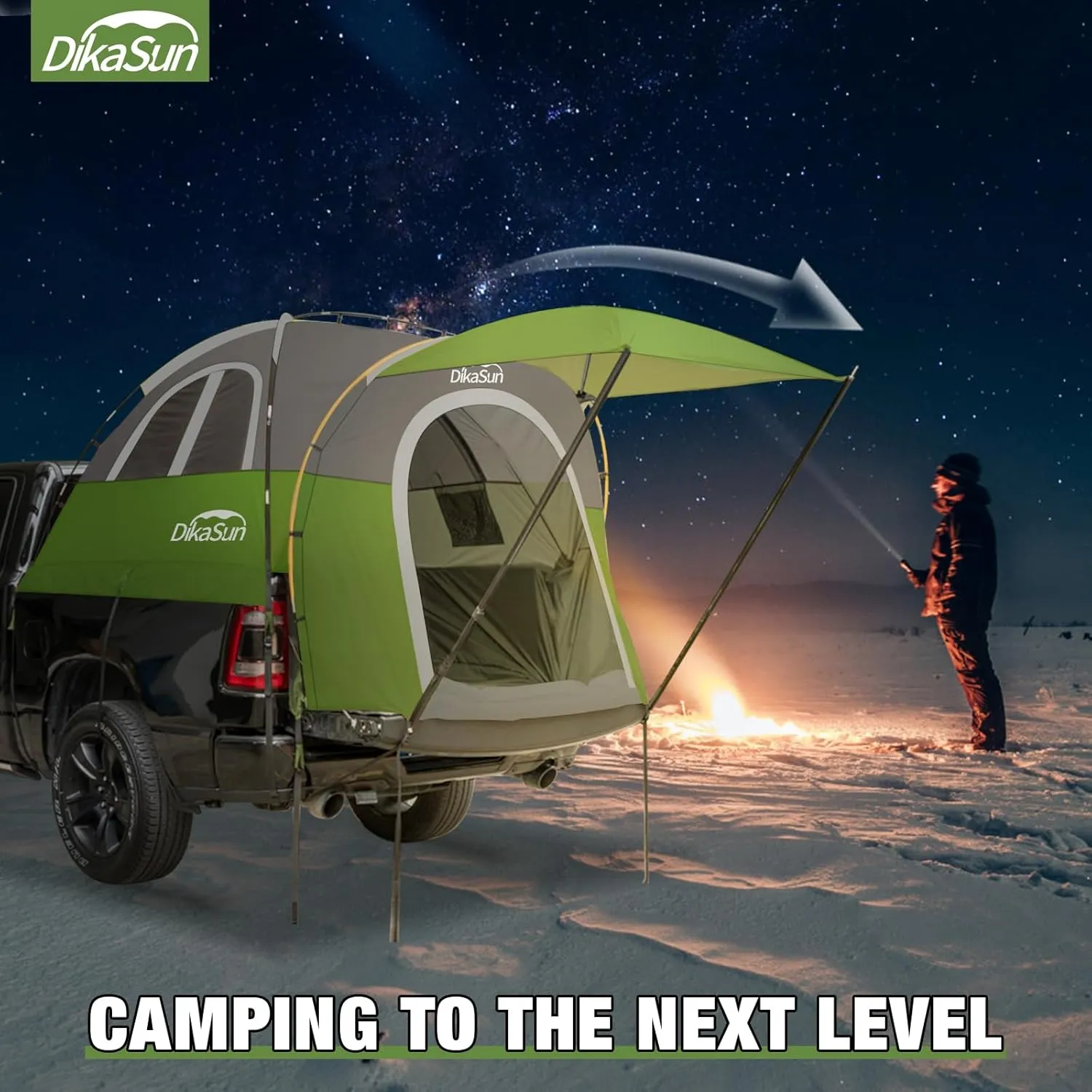 Truck Bed Tent, Double Layer Truck Tent 6.4-6.7 Ft, Waterproof PU3000mm Tear-Resistant Pickup Tent for 2 Person Camping and Outdoor with Awning