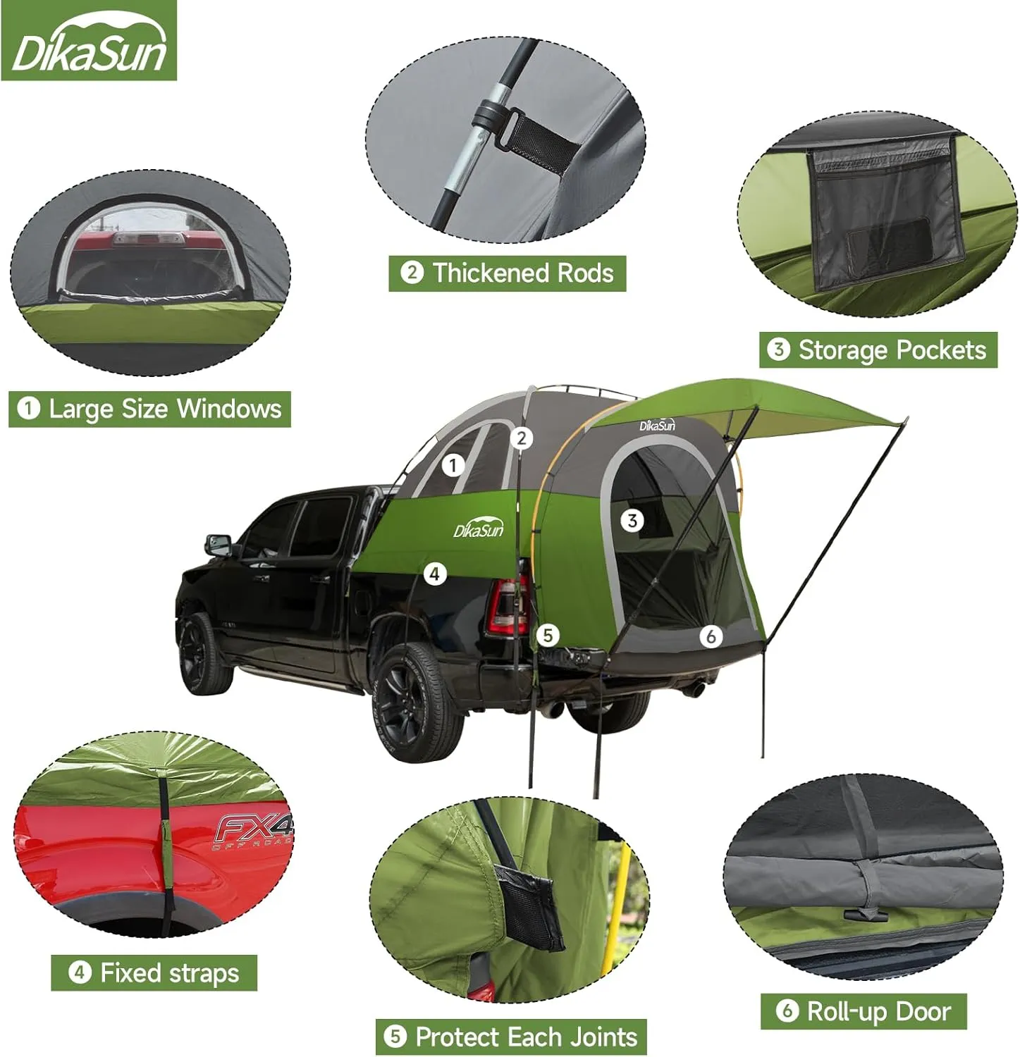 Truck Bed Tent, Double Layer Truck Tent 6.4-6.7 Ft, Waterproof PU3000mm Tear-Resistant Pickup Tent for 2 Person Camping and Outdoor with Awning