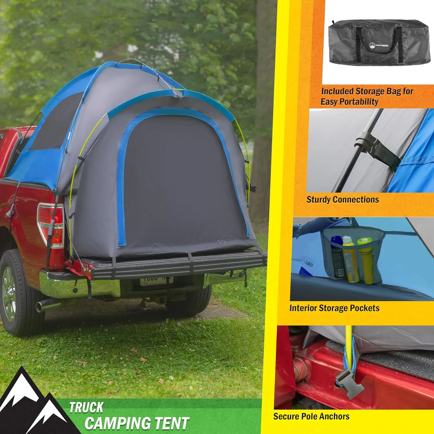 Truck Bed Tent - Water-Resistant Vented Camper Shell - Fits 5.5 to 6ft Truck Bed - 2 Person Camping Tent with Carry Bag by Wakeman Outdoors (Green)