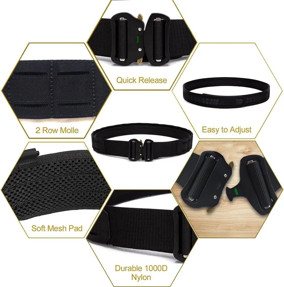 TWINFALCONS Tactical MOLLE Belt, 2" Quick Release Battle Belts, Nylon Heavy Duty Belts with 1.5" Inner Belt
