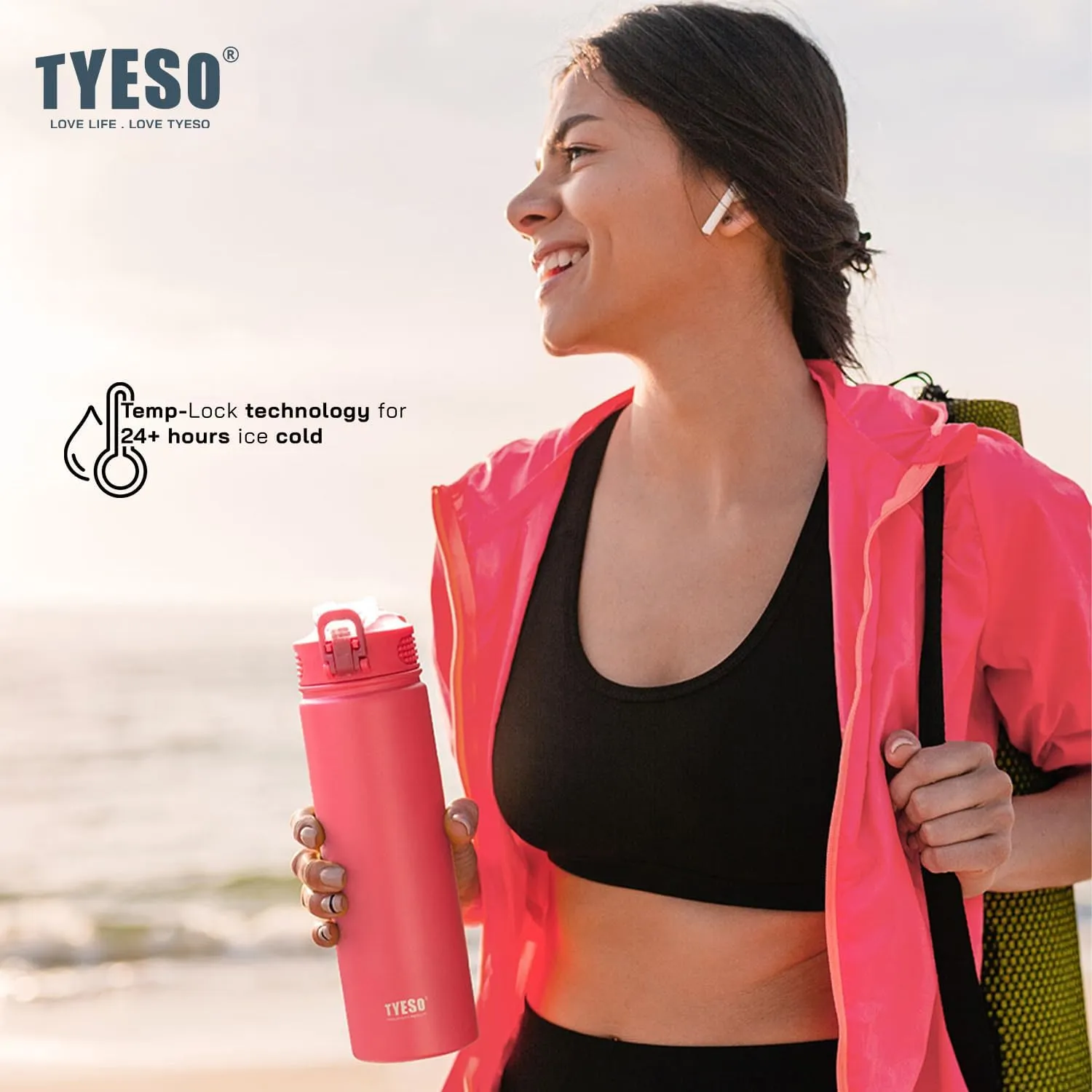 TYESO Water Bottle with Carrying Handle Lid | Insulated Stainless Steel Thermos | Travel Water Bottles for Gym & Sports | Leak Proof & BPA Free | All Day Collection | 25oz (Sky Blue)