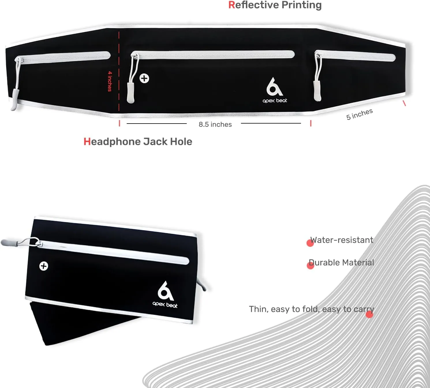Ultra-Thin Running Belt Soft Waterproof Adjustable,3-Pocket Travel Money Belt Holds Phone Up to 9'',Waist Pack for Men & Women Running Hiking Biking, Outdoor Workouts & Traveling Size L