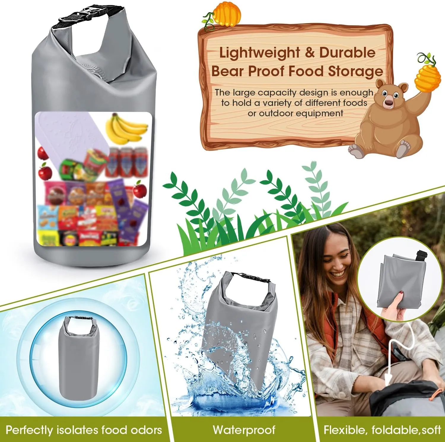 Ultralight Bear Food Bag Hanging System, 2Pack 10L Waterproof Camping Bear Proof Food Storage Bags Bear Canister Gear Kit for Outdoor Backpacking Safety Survival Bear Protection Bag with Pulley System