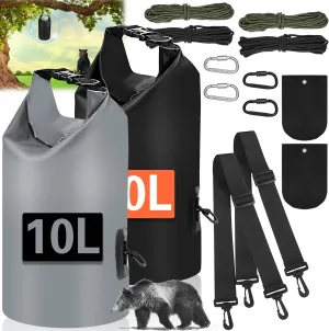 Ultralight Bear Food Bag Hanging System, 2Pack 10L Waterproof Camping Bear Proof Food Storage Bags Bear Canister Gear Kit for Outdoor Backpacking Safety Survival Bear Protection Bag with Pulley System