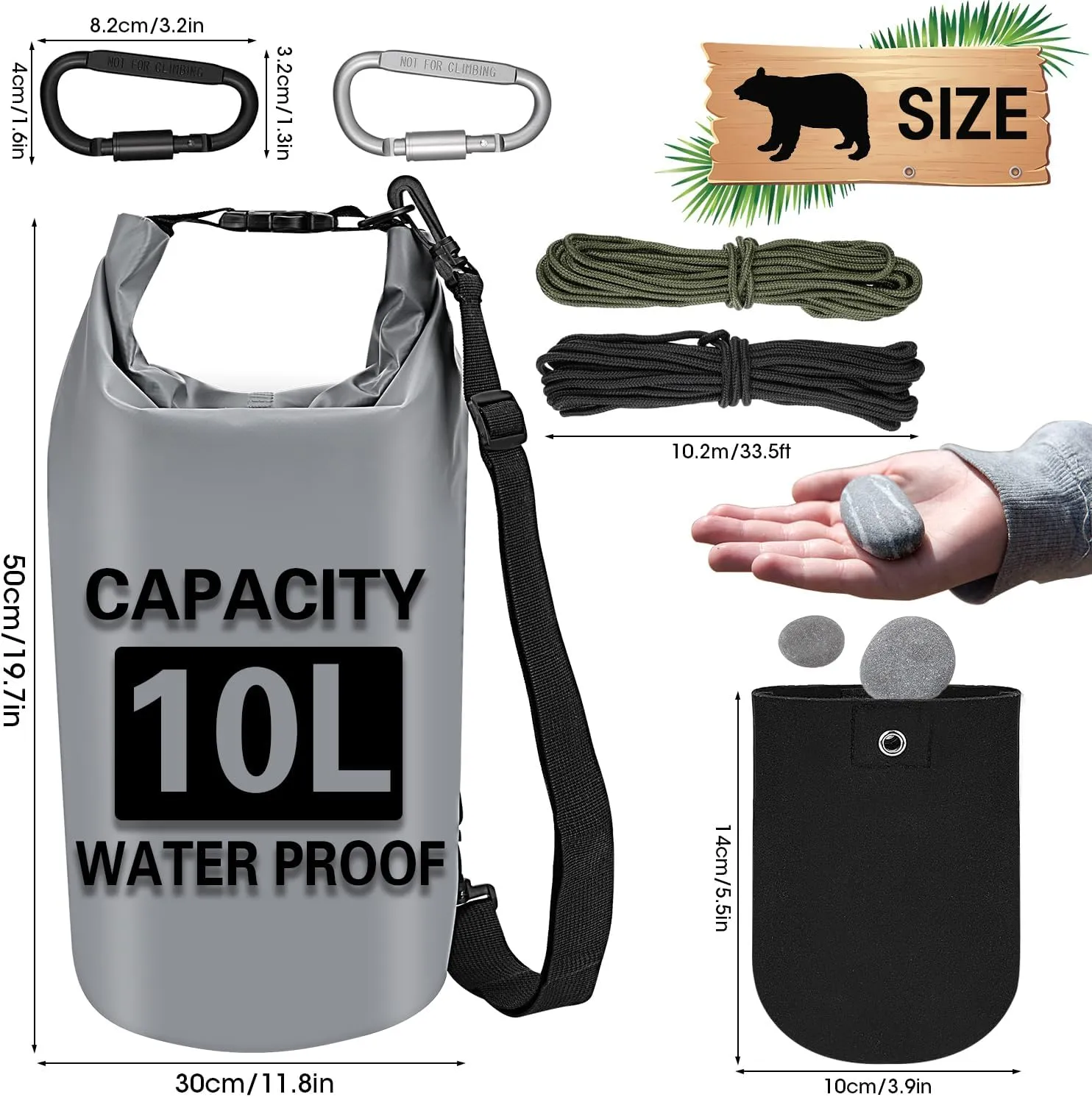Ultralight Bear Food Bag Hanging System, 2Pack 10L Waterproof Camping Bear Proof Food Storage Bags Bear Canister Gear Kit for Outdoor Backpacking Safety Survival Bear Protection Bag with Pulley System