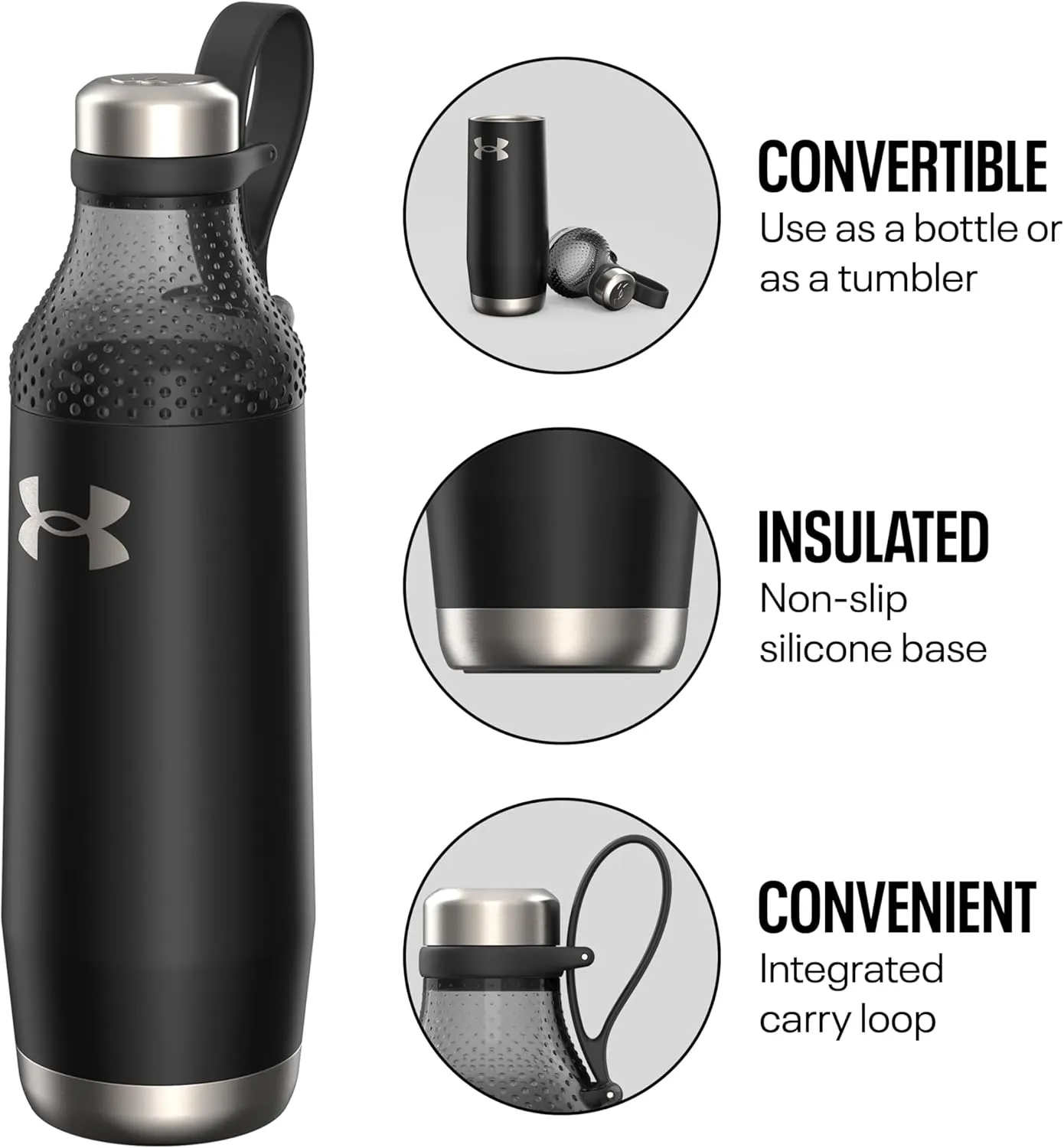 Under Armour Twist-Off Top Stainless Steel Water Bottle 22oz for Ice & Protein Shake - Insulated, Shatter-Proof, Odor-Proof Shaker, Infinity Bottle