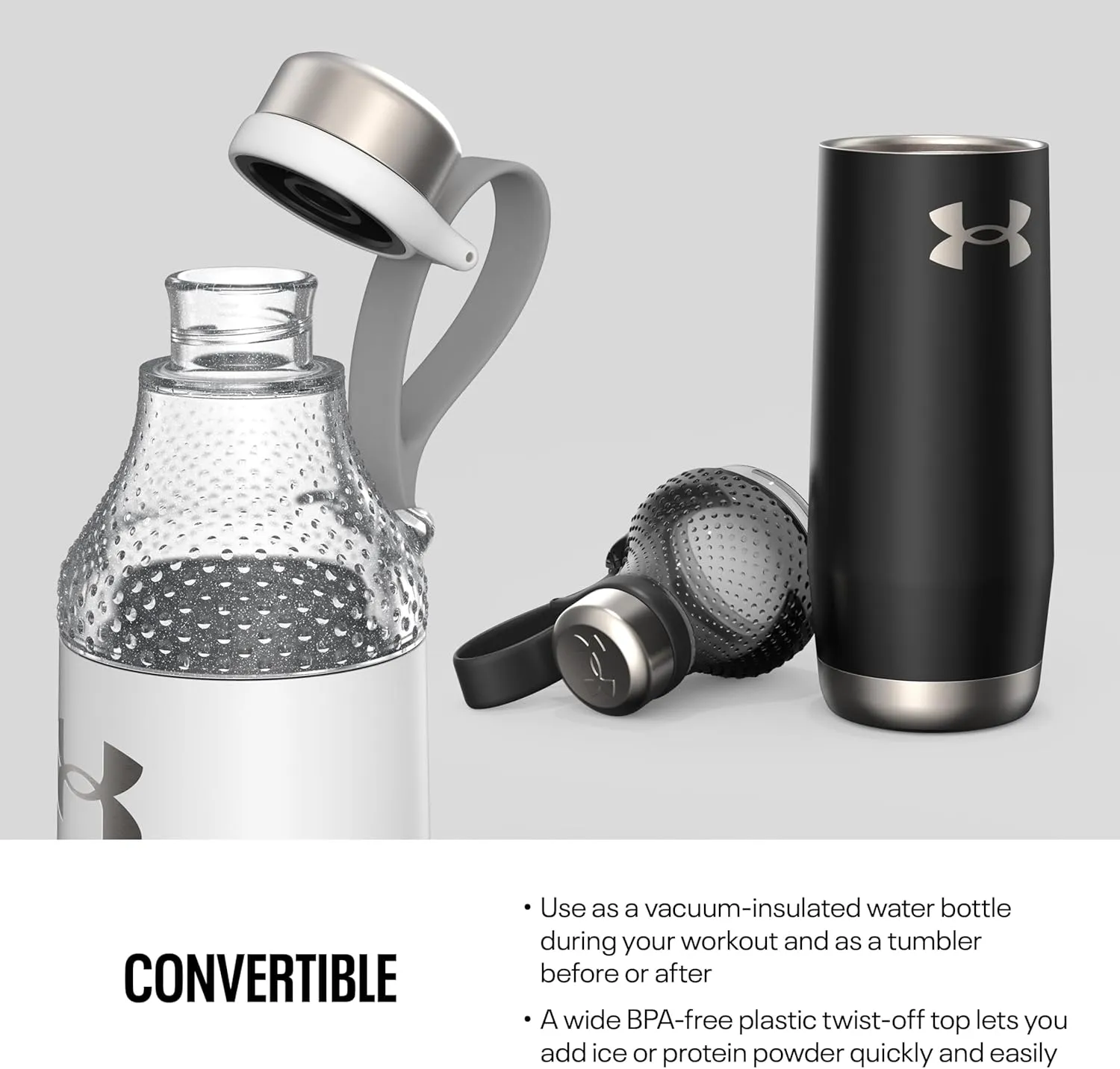 Under Armour Twist-Off Top Stainless Steel Water Bottle 22oz for Ice & Protein Shake - Insulated, Shatter-Proof, Odor-Proof Shaker, Infinity Bottle