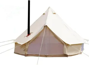UNISTRENGH 4 Season Large Waterproof Cotton Canvas Bell Tent Beige Glamping Tent with Roof Stove Jack Hole for Camping Hiking Christmas Party