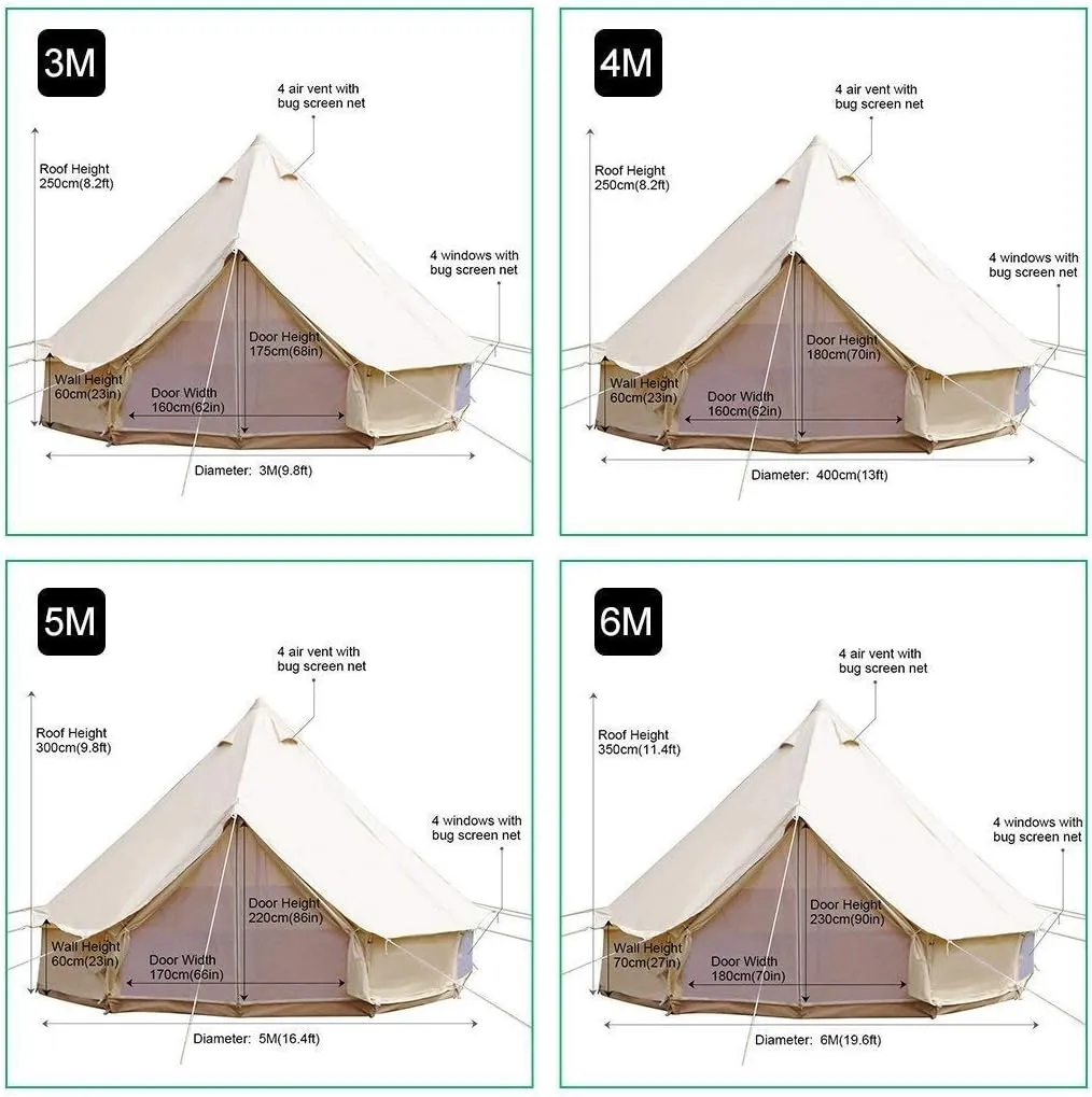 UNISTRENGH 4 Seasons Large Luxury Bell Tents Glamping Waterproof Cotton Canvas Yurt Family Tents for Outdoor Camping Hiking Birthday Party