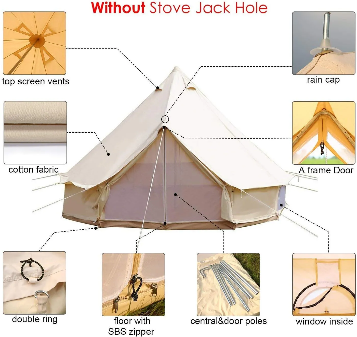 UNISTRENGH 4 Seasons Large Luxury Bell Tents Glamping Waterproof Cotton Canvas Yurt Family Tents for Outdoor Camping Hiking Birthday Party