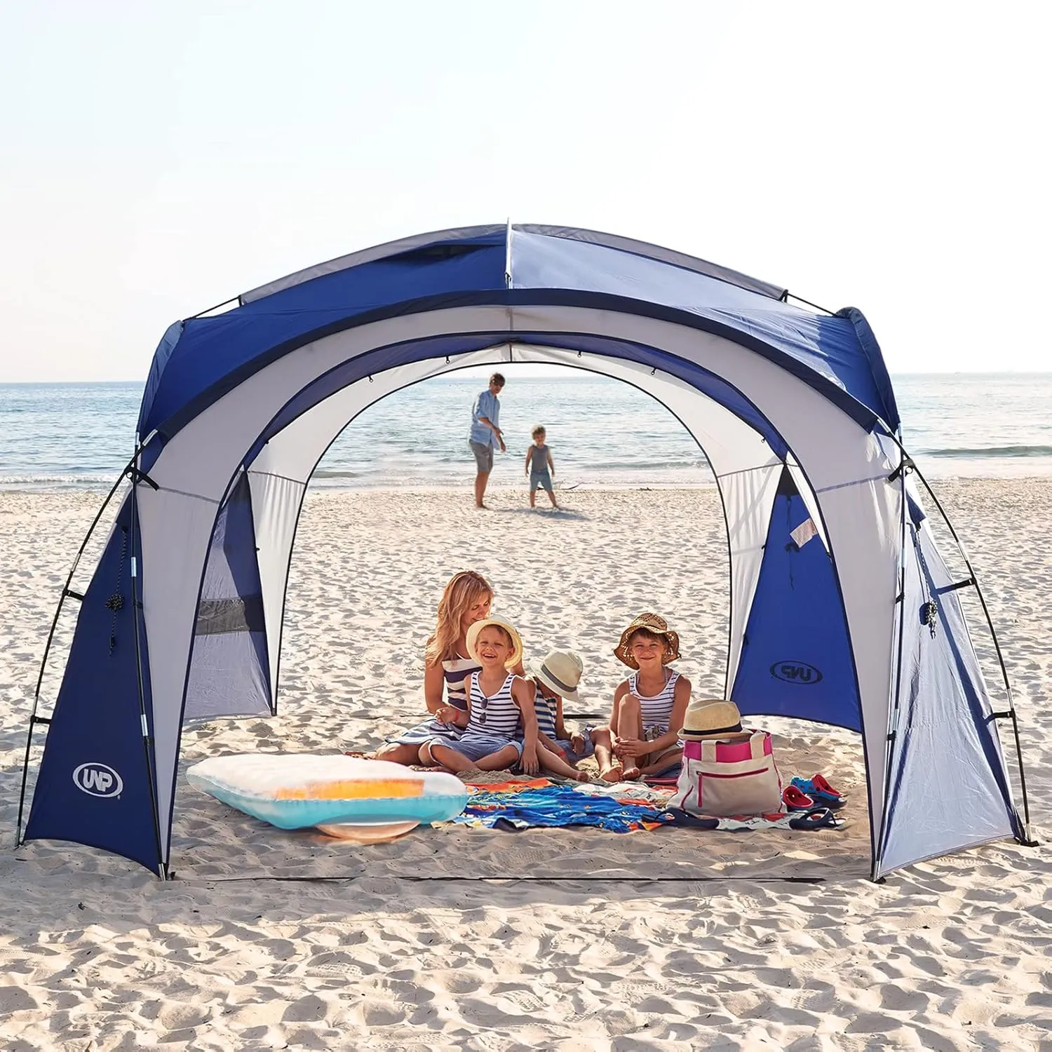 UNP Easy Beach Tent Pop Up Canopy UPF50  Tent with Side Wall, Ground Pegs, and Stability Poles, Sun Shelter Rainproof, Waterproof for Camping Trips, Backyard Fun, Party Or Picnics