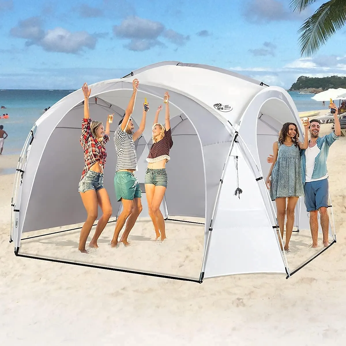 UNP Easy Beach Tent Pop Up Canopy UPF50  Tent with Side Wall, Ground Pegs, and Stability Poles, Sun Shelter Rainproof, Waterproof for Camping Trips, Backyard Fun, Party Or Picnics