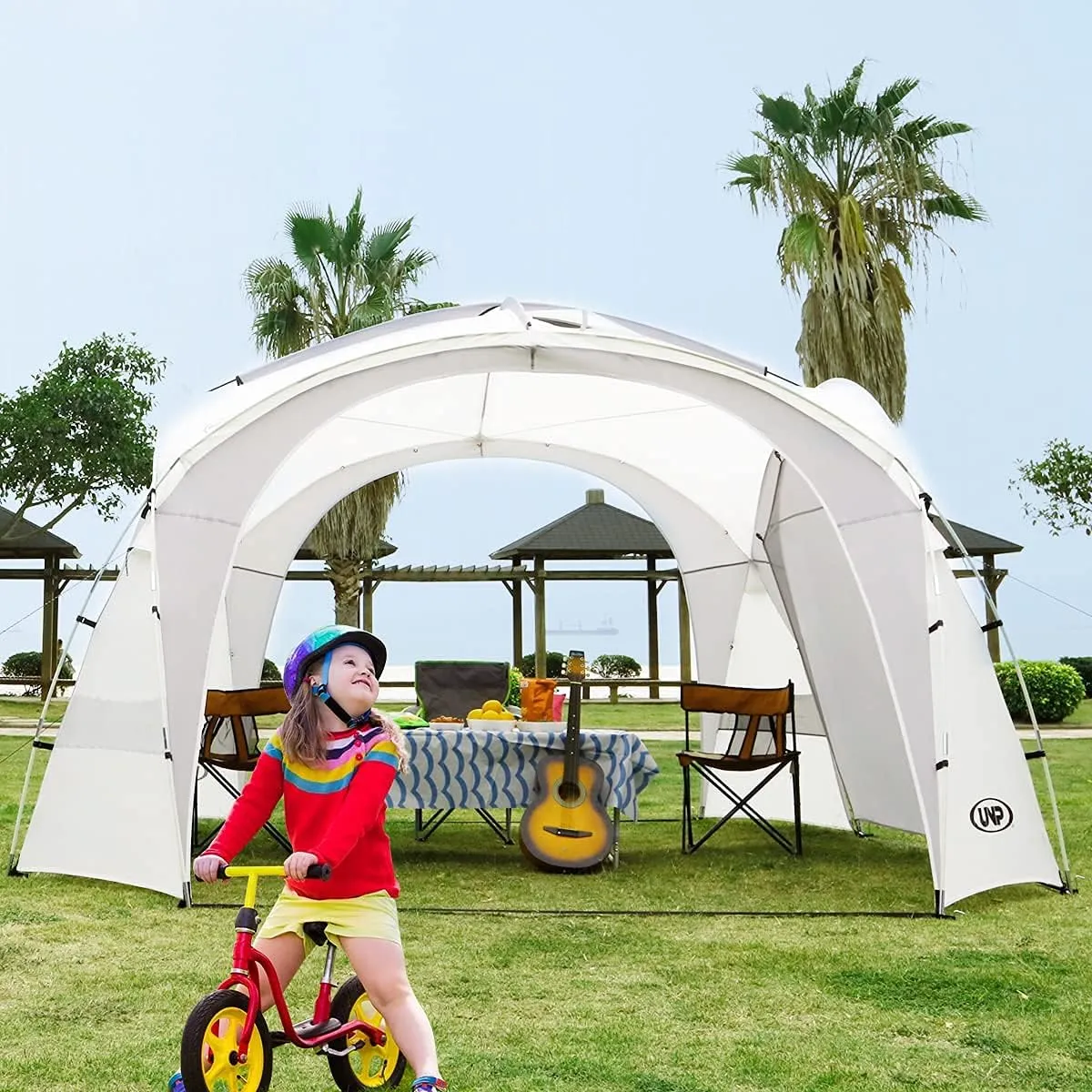 UNP Easy Beach Tent Pop Up Canopy UPF50  Tent with Side Wall, Ground Pegs, and Stability Poles, Sun Shelter Rainproof, Waterproof for Camping Trips, Backyard Fun, Party Or Picnics