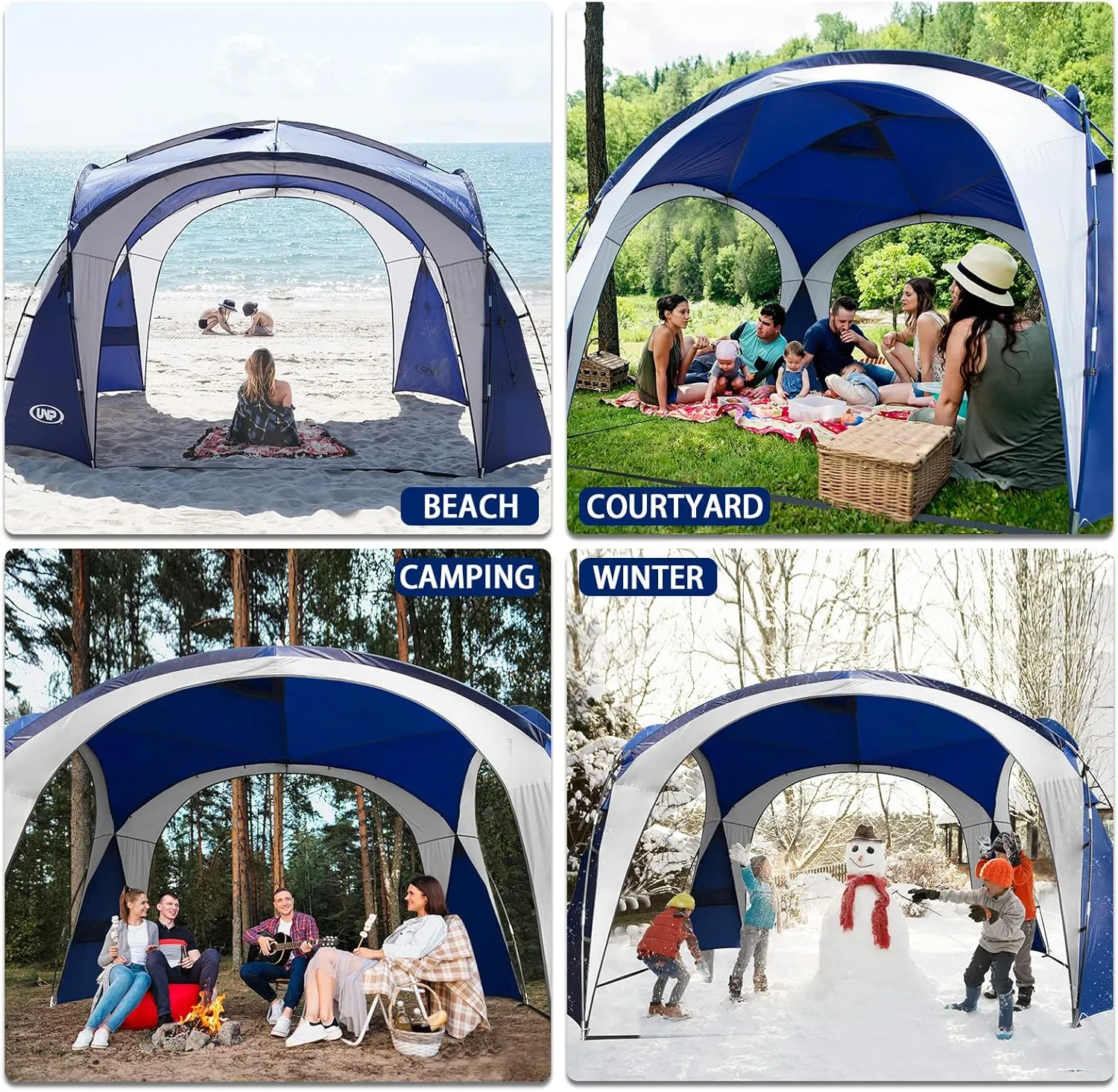 UNP Easy Beach Tent Pop Up Canopy UPF50  Tent with Side Wall, Ground Pegs, and Stability Poles, Sun Shelter Rainproof, Waterproof for Camping Trips, Backyard Fun, Party Or Picnics