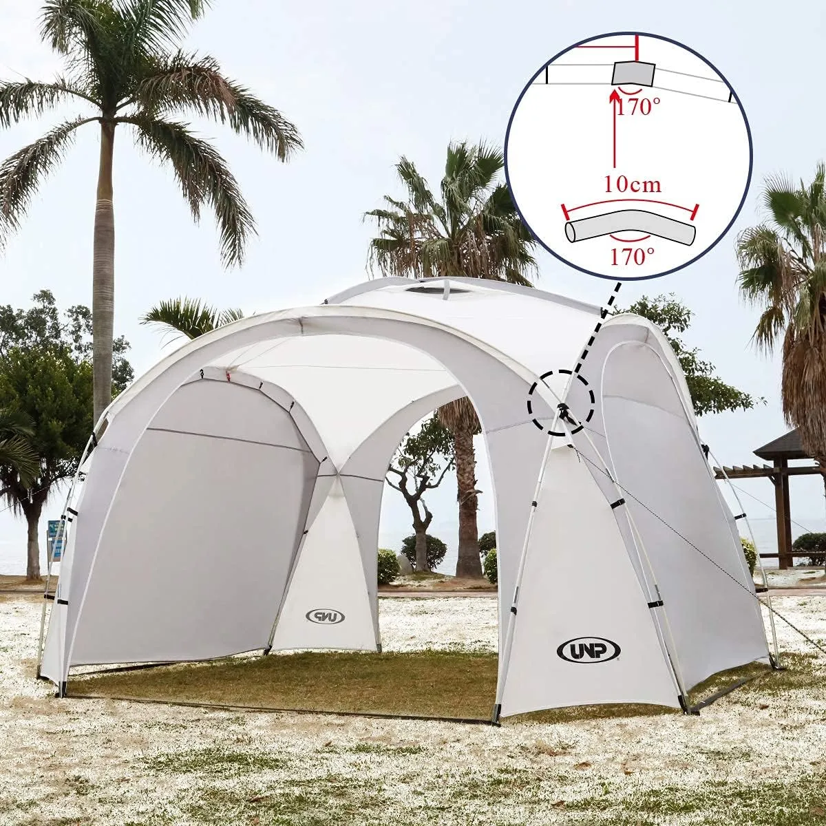 UNP Easy Beach Tent Pop Up Canopy UPF50  Tent with Side Wall, Ground Pegs, and Stability Poles, Sun Shelter Rainproof, Waterproof for Camping Trips, Backyard Fun, Party Or Picnics