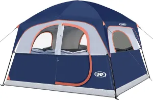 UNP Tents 6 Person Waterproof Windproof Easy Setup,Double Layer Family Camping Tent with 1 Mesh Door & 5 Large Mesh Windows -10'X9'X78in(H)