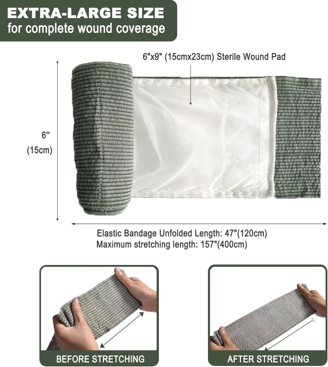 Upgrade Israeli Style Emergency Bandage, 5Pack 6 Inch Compression Bandage for Emergency Wound Dressing, First Aid and IFAK Trauma Military (6Inch-5Pcs)