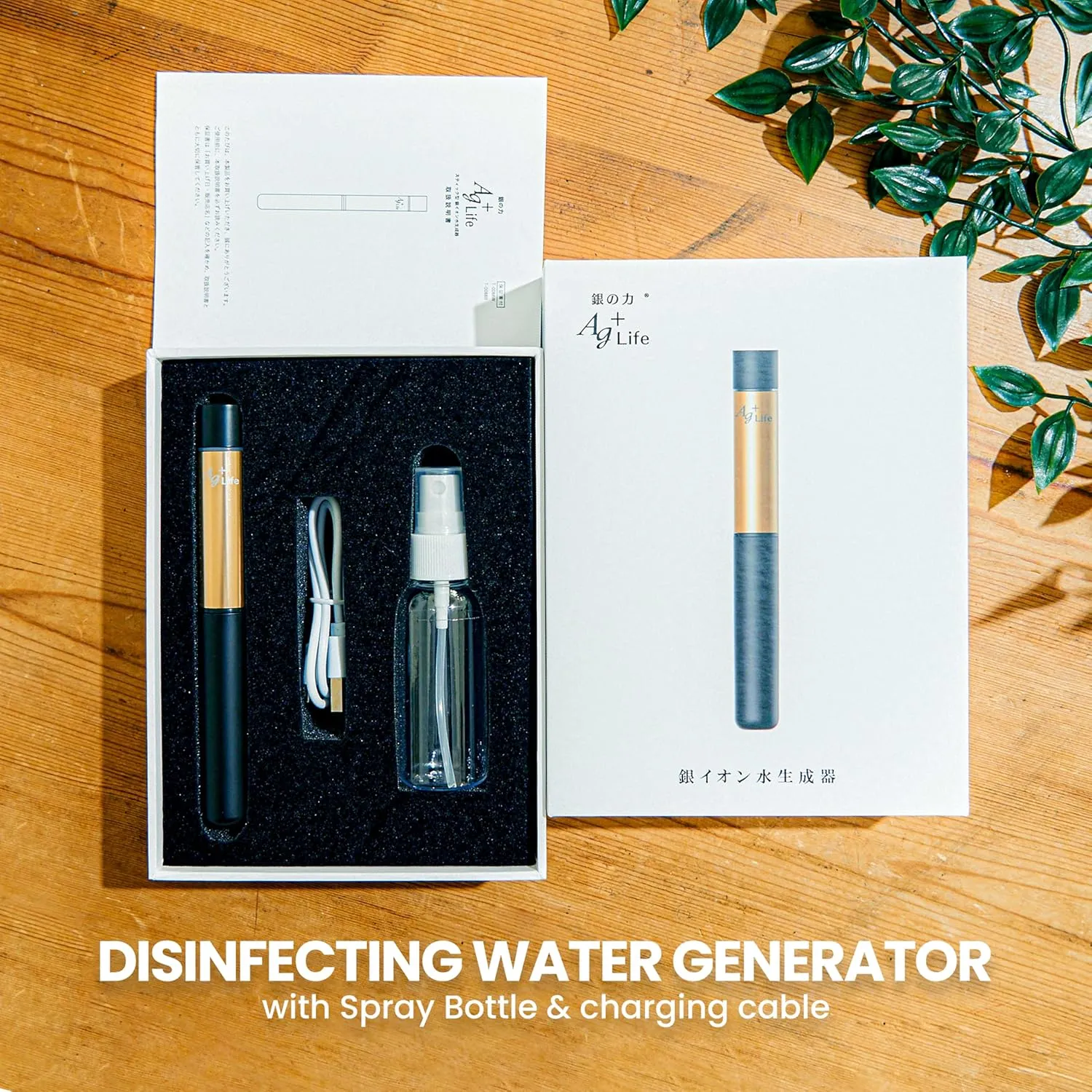 USB Rechargeable Stick-Type Silver Spray Bottle Ion Water Generator, Maintenance-Free for Toothbrush Care (Black)