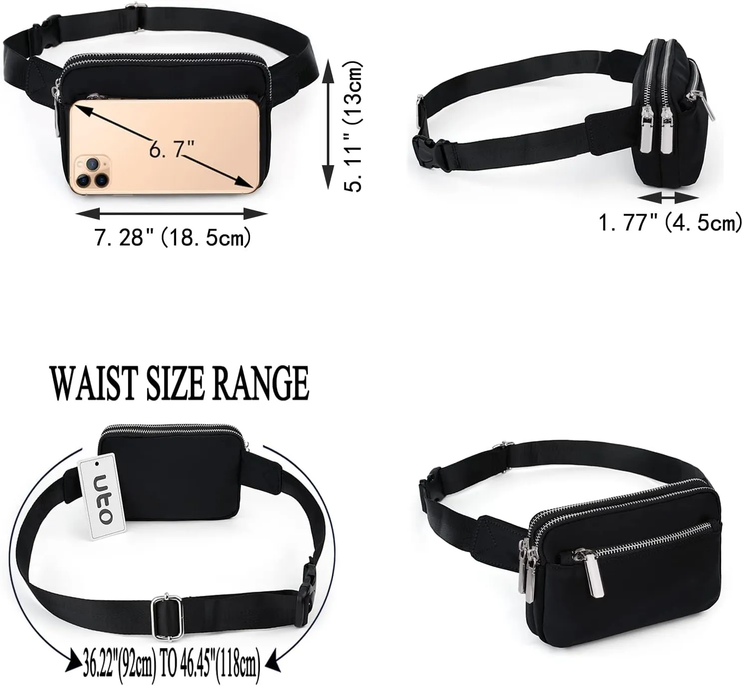 UTO Fanny Pack for Women Crossbody Trendy Fashion Belt Purse Chest Waist Hip Bumbag for Outdoor Shopping Travel Hiking