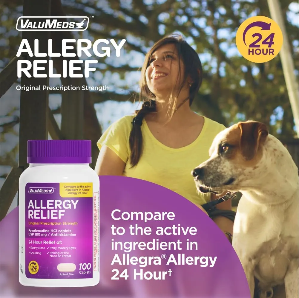 ValuMeds 100-Count Allergy Medicine Tablets | Fexofenadine HCl | Non-Drowsy Antihistamine for Hay Fever, Itchy Eyes | for Kids, Adults