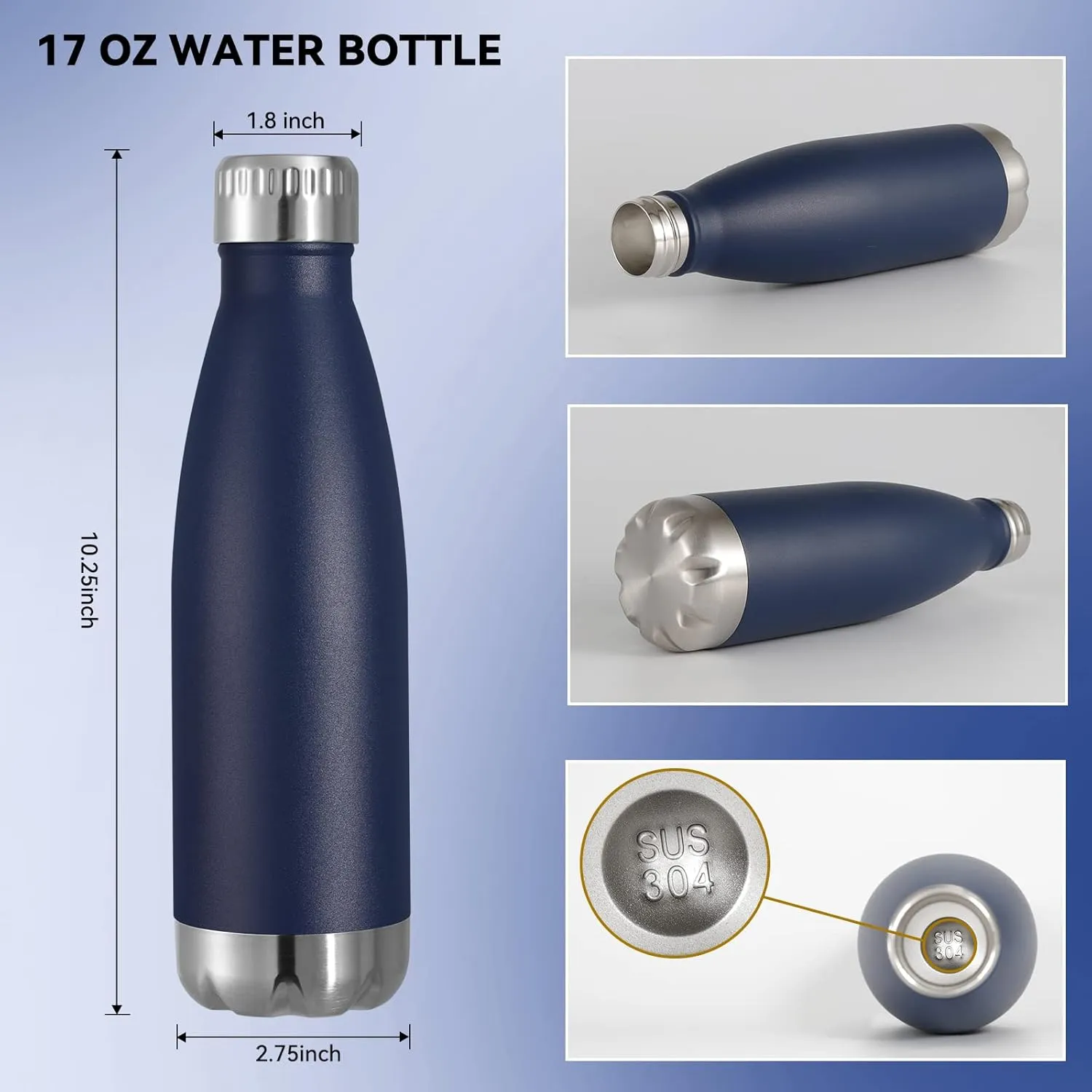 VEGOND 17oz Stainless Steel Water Bottles Bulk, Reusable Metal Sports Water Bottle Keeps Drink Hot and Cold, BPA Free Double Wall Vacuum Cola Shape Insulated Water Bottles for Camping Gym, 8 Pack
