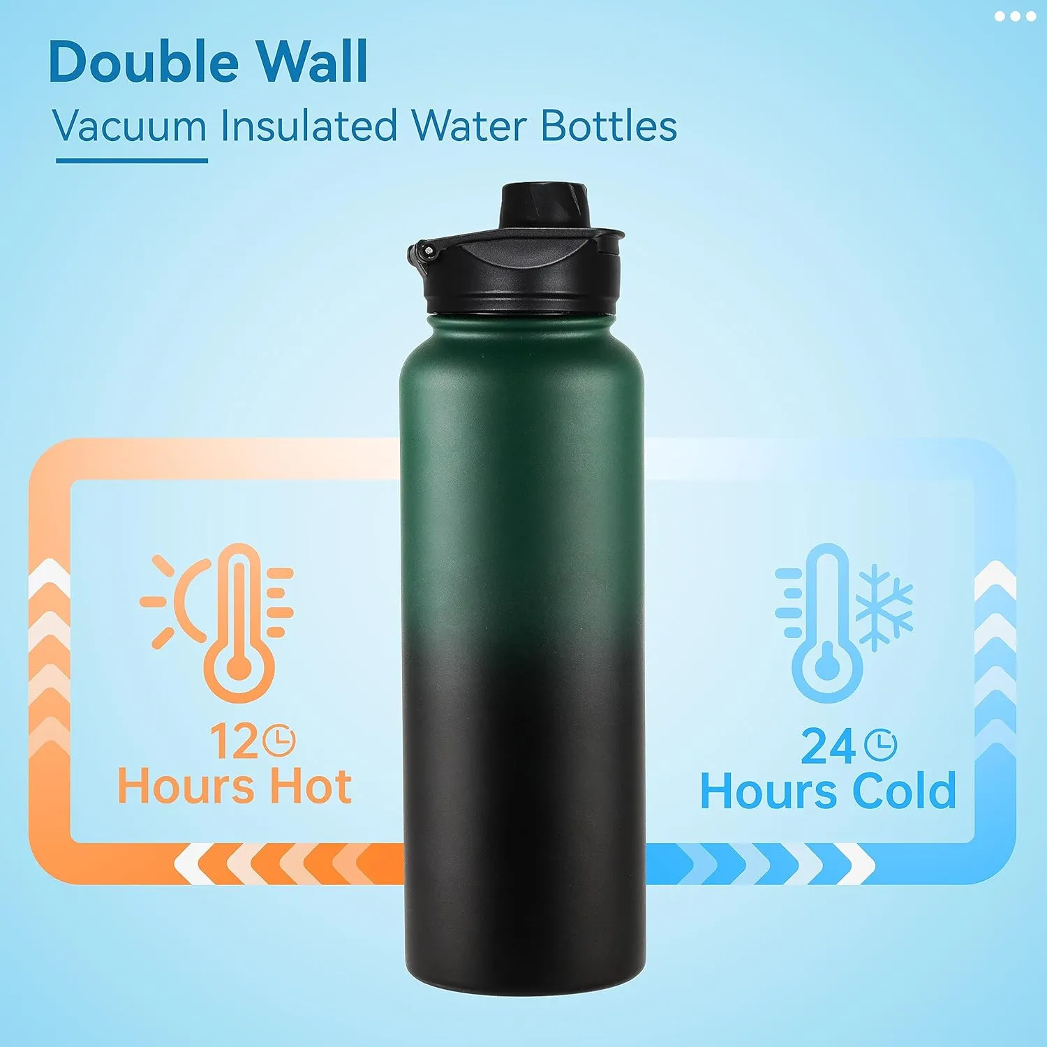 VEGOND 40 oz Insulated Water Bottle Bulk Stainless Steel Metal Water Bottles with Leak Proof Straw Lid & Spout Lid, Wide Mouth Double Walled Vacuum Travel Sports Bottle, 4 Pack