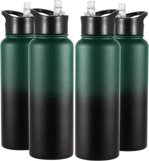 VEGOND 40 oz Insulated Water Bottle Bulk Stainless Steel Metal Water Bottles with Leak Proof Straw Lid & Spout Lid, Wide Mouth Double Walled Vacuum Travel Sports Bottle, 4 Pack