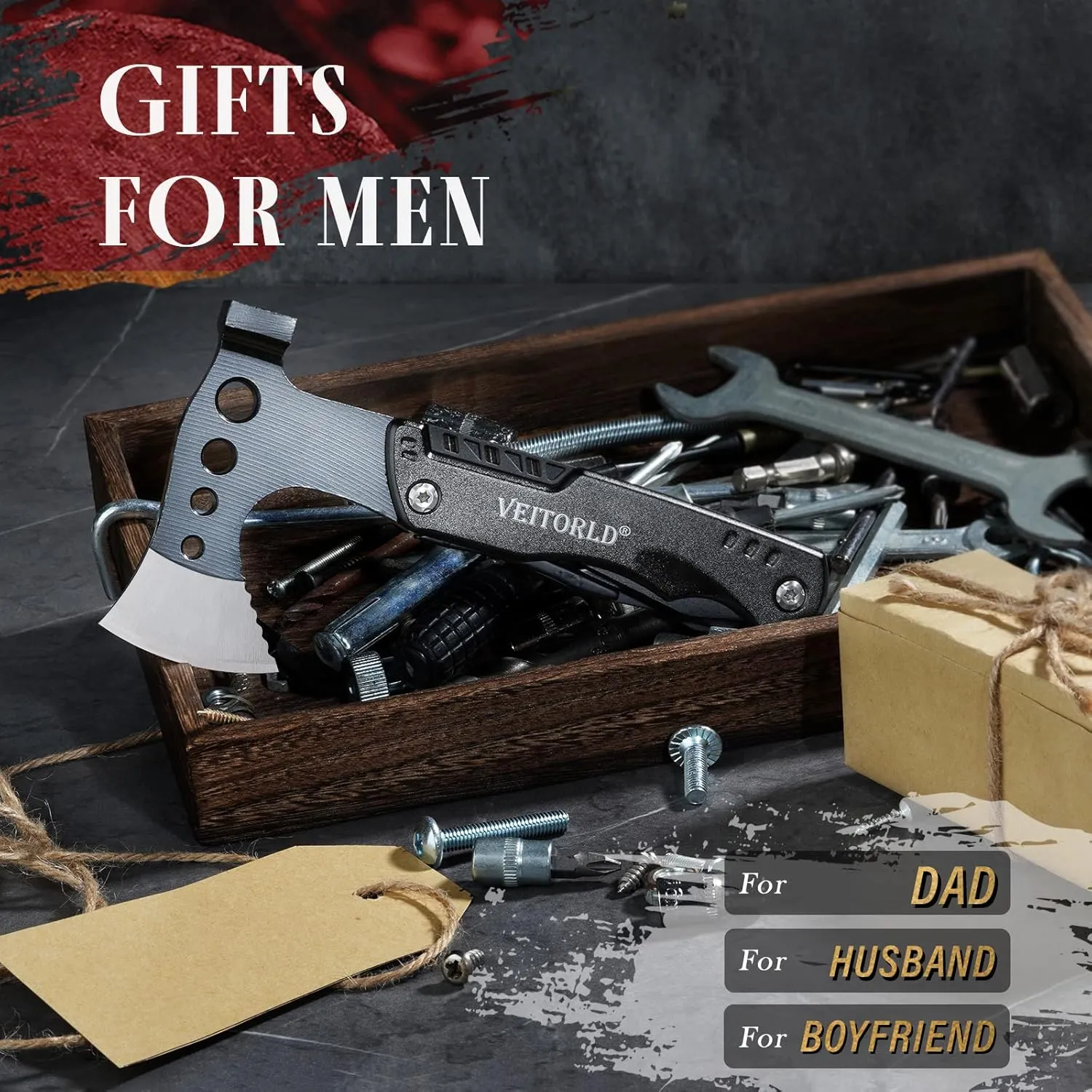 VEITORLD Father's Day, Gifts for Men Dad Husband from Daughter Son, Survival Gear and Equipment, Multitool Axe Hammer Camping Accessories, Unique Hunting Fishing Gift Ideas for Him Boyfriend Grandpa