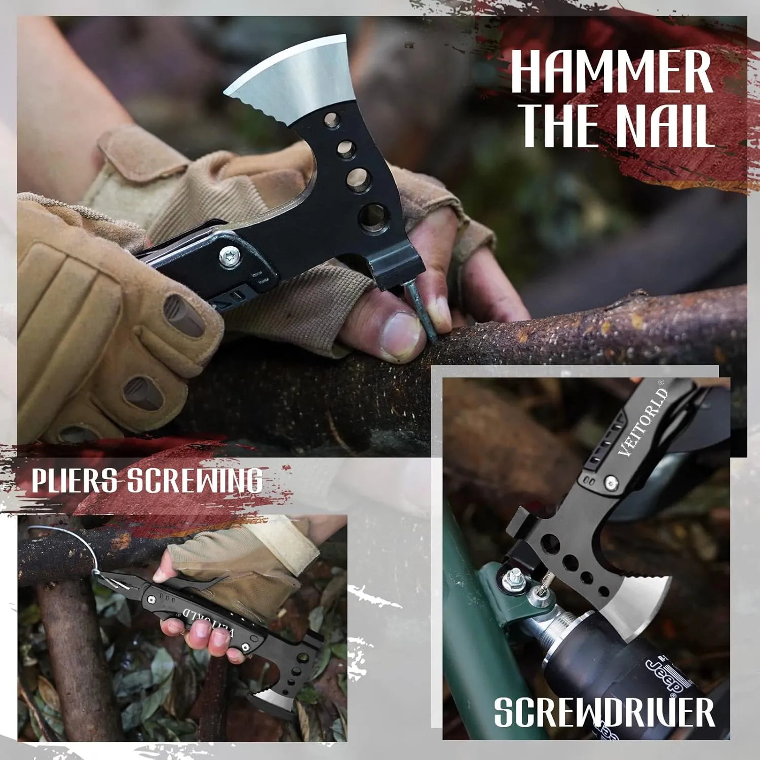 VEITORLD Father's Day, Gifts for Men Dad Husband from Daughter Son, Survival Gear and Equipment, Multitool Axe Hammer Camping Accessories, Unique Hunting Fishing Gift Ideas for Him Boyfriend Grandpa