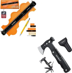VEITORLD Multitool Axe Hammer Camping Accessories, Connectable Contour Gauge(10 5 Inch), Christmas Unique Gifts for Men Dad Husband Him, Cool Stocking Stuffers for Men, Profile Duplicator with Lock