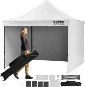 VEVOR 10x10 FT Pop up Canopy with Removable Sidewalls, Instant Canopies Portable Gazebo & Wheeled Bag, UV Resistant Waterproof, Enclosed Canopy Tent for Outdoor Events, Patio, Backyard, Party, Camping