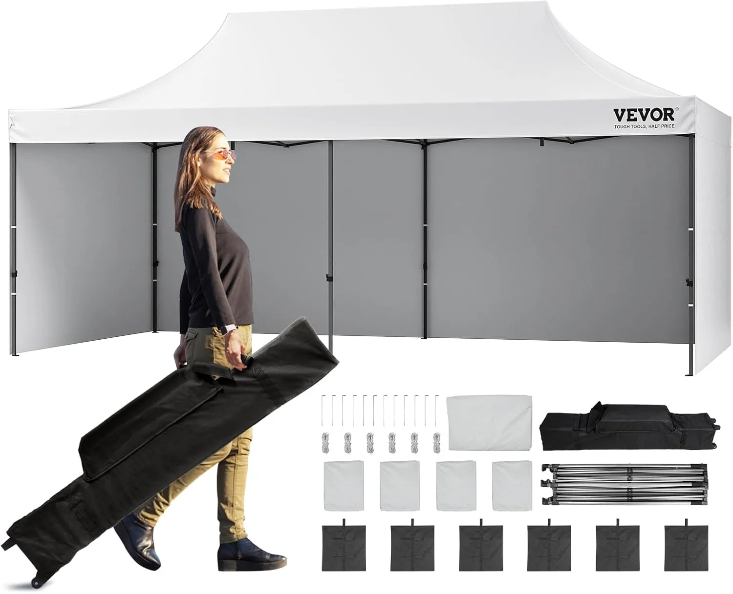 VEVOR 10x20 FT Pop up Canopy with Removable Sidewalls, Instant Canopies Portable Gazebo & Wheeled Bag, UV Resistant Waterproof, Enclosed Canopy Tent for Outdoor Events, Patio, Backyard, Party, Parking