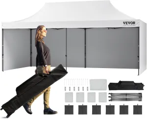 VEVOR 10x20 FT Pop up Canopy with Removable Sidewalls, Instant Canopies Portable Gazebo & Wheeled Bag, UV Resistant Waterproof, Enclosed Canopy Tent for Outdoor Events, Patio, Backyard, Party, Parking