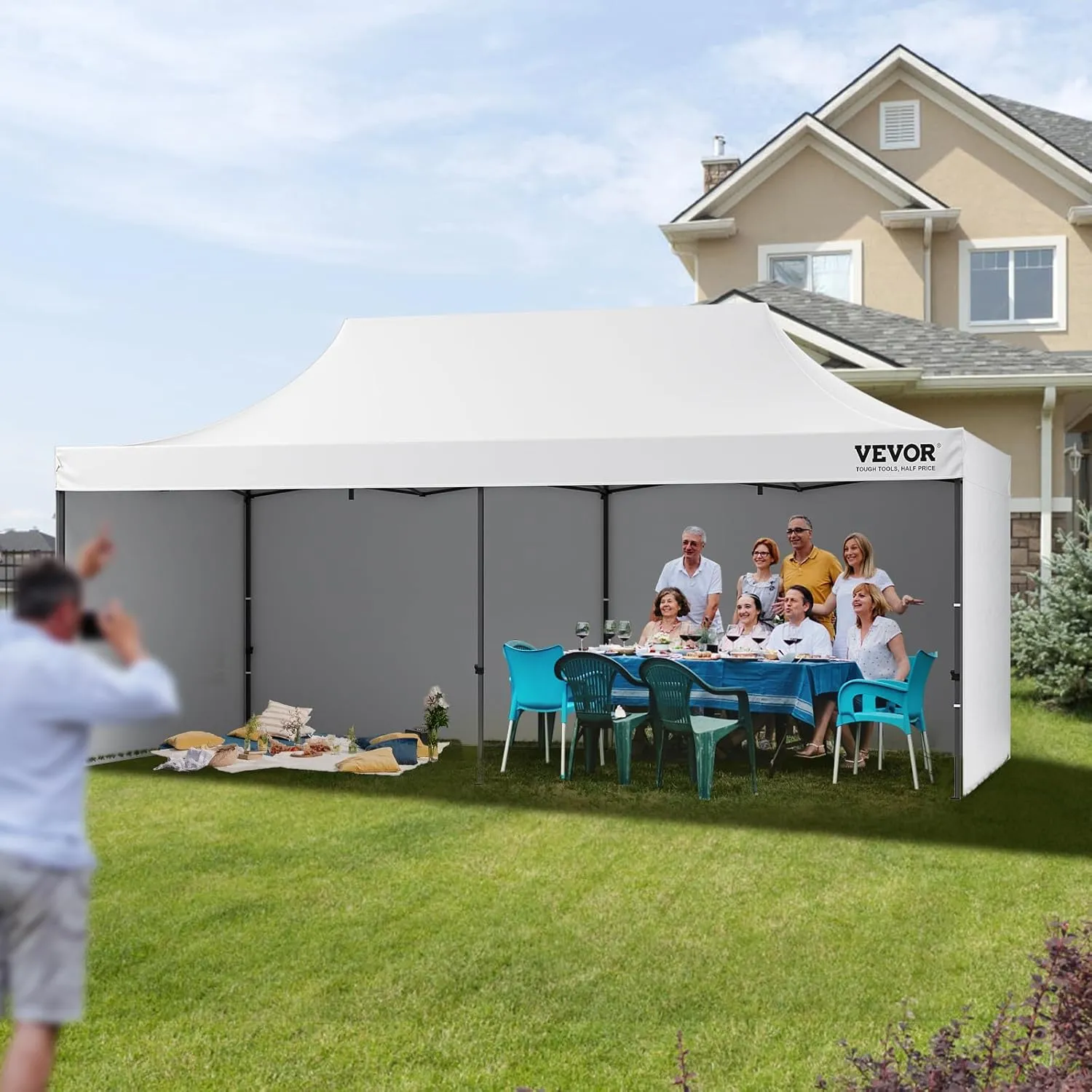 VEVOR 10x20 FT Pop up Canopy with Removable Sidewalls, Instant Canopies Portable Gazebo & Wheeled Bag, UV Resistant Waterproof, Enclosed Canopy Tent for Outdoor Events, Patio, Backyard, Party, Parking