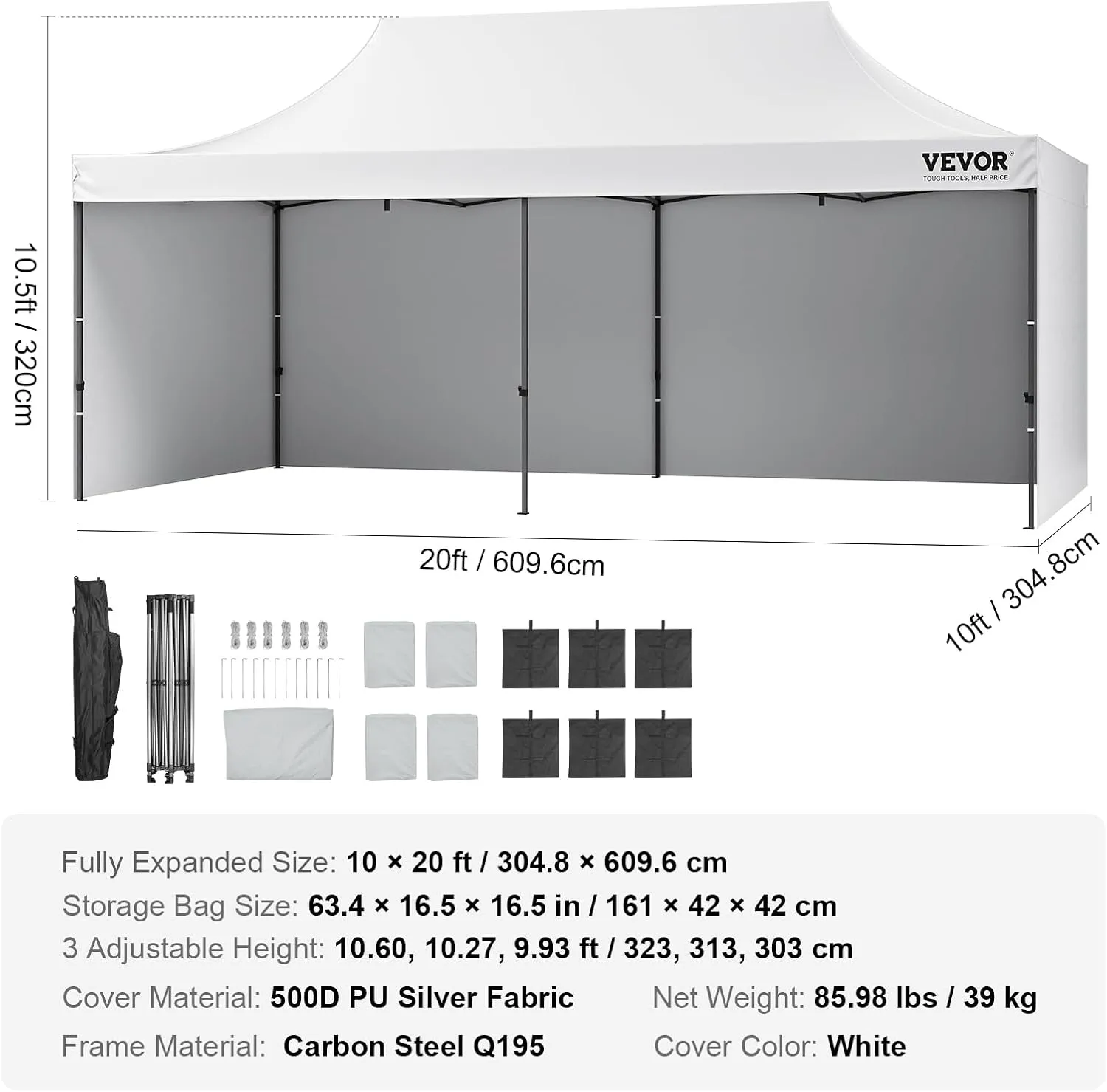 VEVOR 10x20 FT Pop up Canopy with Removable Sidewalls, Instant Canopies Portable Gazebo & Wheeled Bag, UV Resistant Waterproof, Enclosed Canopy Tent for Outdoor Events, Patio, Backyard, Party, Parking