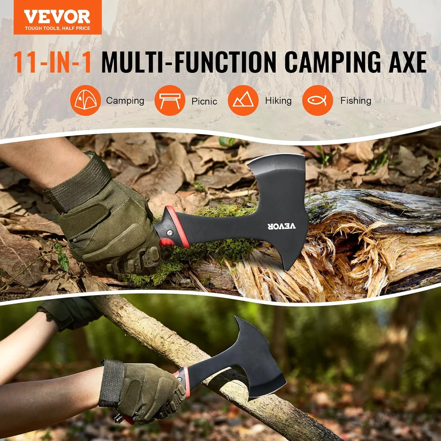 VEVOR Hunting Knife and Hatchet Axe Combo Set
