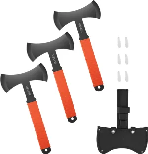 VEVOR Throwing Axes and Tomahawks, 3 Pack 11.9 inch Double Bit Axe Throwing Hatchet Set, Stainless Steel Head with Non-Slip TPR Rubber Handle, with Black Nylon Sheath, for Recreation and Competition
