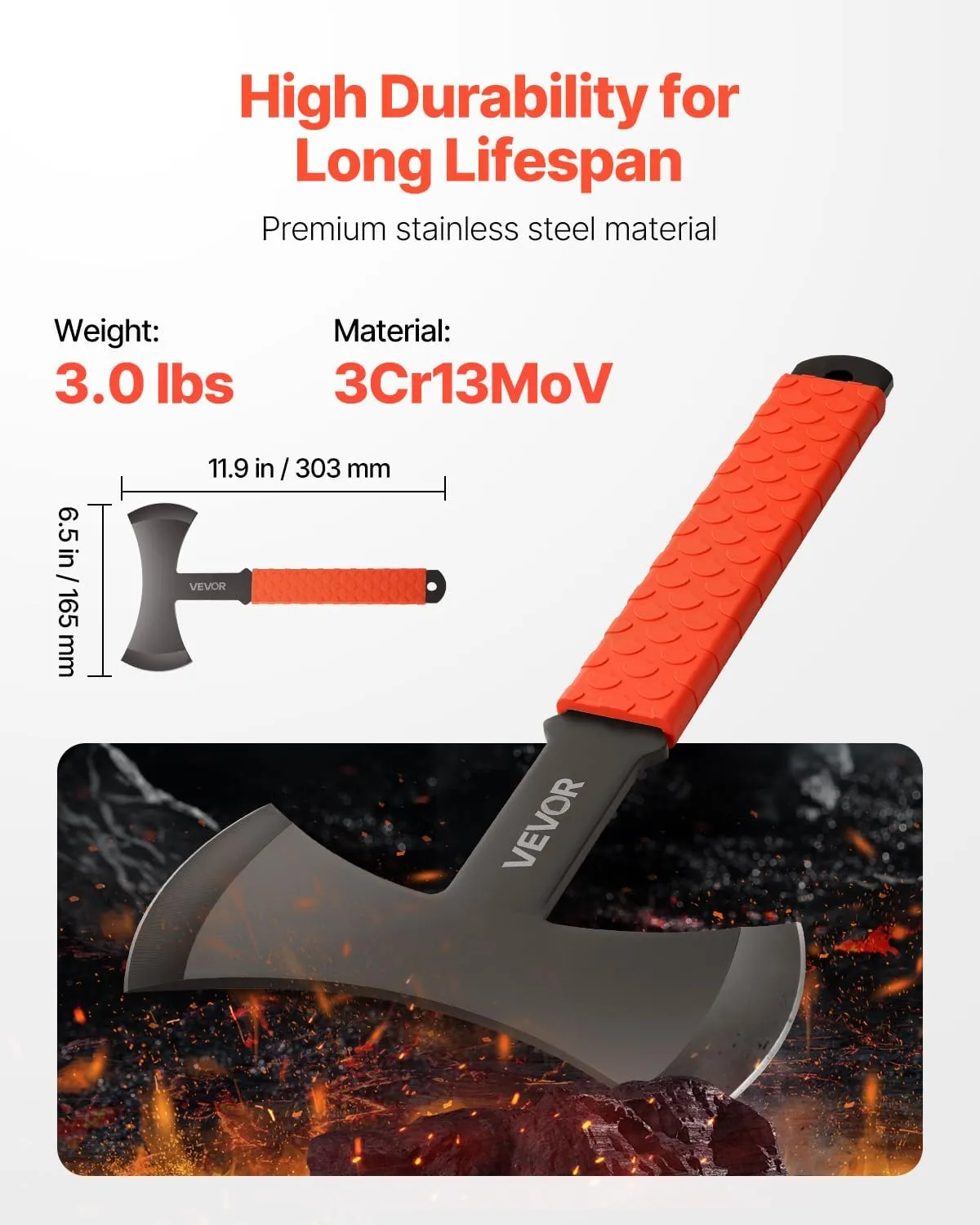 VEVOR Throwing Axes and Tomahawks, 3 Pack 11.9 inch Double Bit Axe Throwing Hatchet Set, Stainless Steel Head with Non-Slip TPR Rubber Handle, with Black Nylon Sheath, for Recreation and Competition