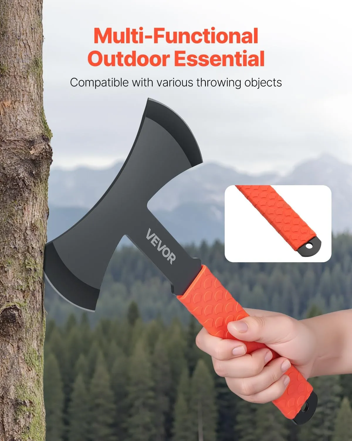 VEVOR Throwing Axes and Tomahawks, 3 Pack 11.9 inch Double Bit Axe Throwing Hatchet Set, Stainless Steel Head with Non-Slip TPR Rubber Handle, with Black Nylon Sheath, for Recreation and Competition