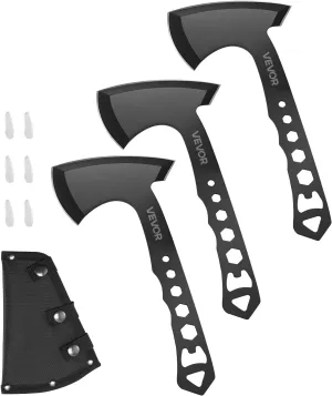 VEVOR Throwing Axes and Tomahawks, 3 Pack Axe Throwing Hatchet Set, Multi-Functional Handle with Wrench and Bottle Opener, Stainless Steel, with Black Nylon Sheath, for Recreation and Competition