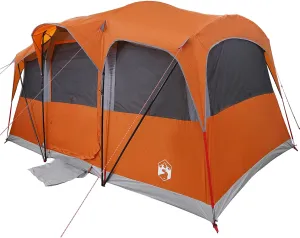 vidaXL 10 Person Camping Tent with Carry Bag Waterproof and UV Resistant Manual Adjustable Collapsible Design Outdoor Festival Shelter Grey Orange Color Portable Family Durable