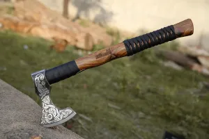 Viking Axe – Hand Forged Carbon Steel Blade with Ashwood Handle | Norse Hatchet for Camping, Hunting, Axe Throwing | Perfect Viking Gift for Men