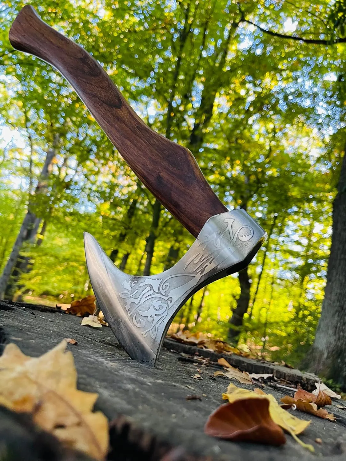 Viking Axe LARP Handmade Hunting Camping Outdoor Hatchet Nordic Camping Survival Axe 1095 Carbon Steel Rosewood Handle Christmas Gift Idea (White)