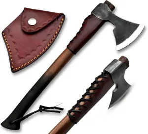 Viking Axe Ragnar Lothbrok,1095 High Carbon Steel Axe with spika Overstrike Guard, Camping Hunting Hatchet, Battle Ax with Sheath, Fully Sharpened Norse Tradesman Tomahawk